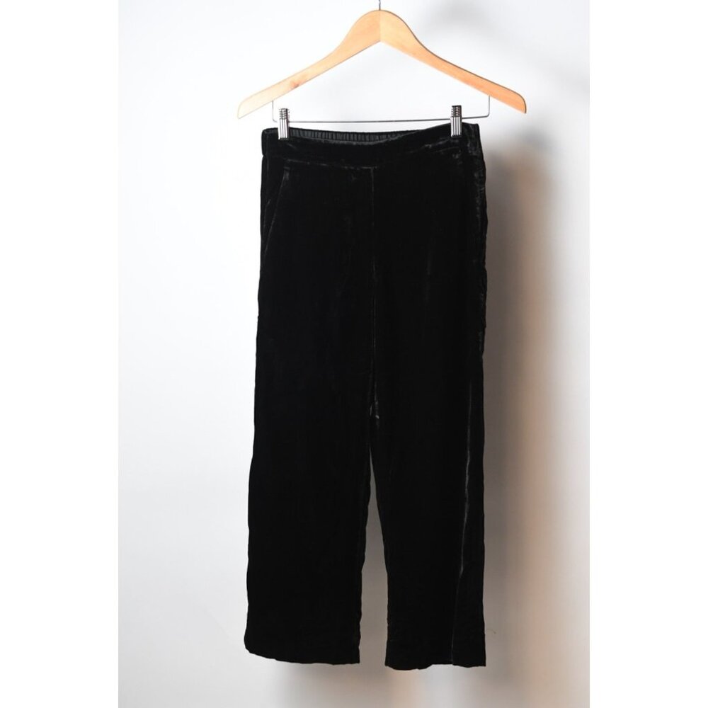 J.Crew Black Velvet Jamie Pant Size 4P Straight Leg Elastic Waist Pants